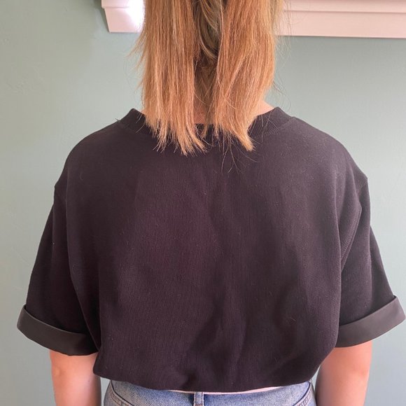 VINCE black crewneck with leather details - Picture 2 of 6